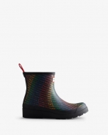 Hunter Boots | Women's Play Short Rainbow Logo Print Rain Boots-Hunter Logo Rainbow Xray Navy